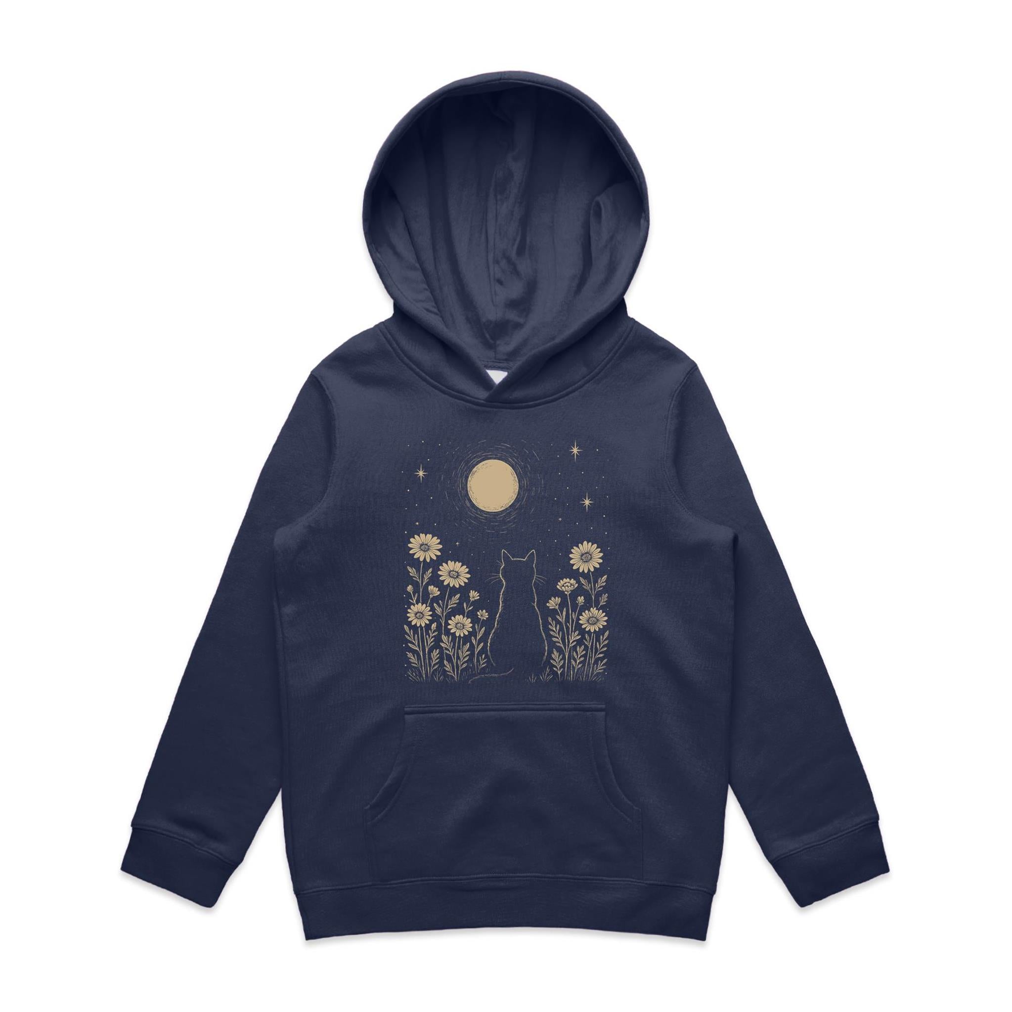 Whimsical Cat And Moon - Kids Hoodie