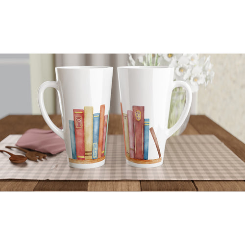 Books - White Latte 17oz Ceramic Mug Latte Mug Globally Fulfilled Reading