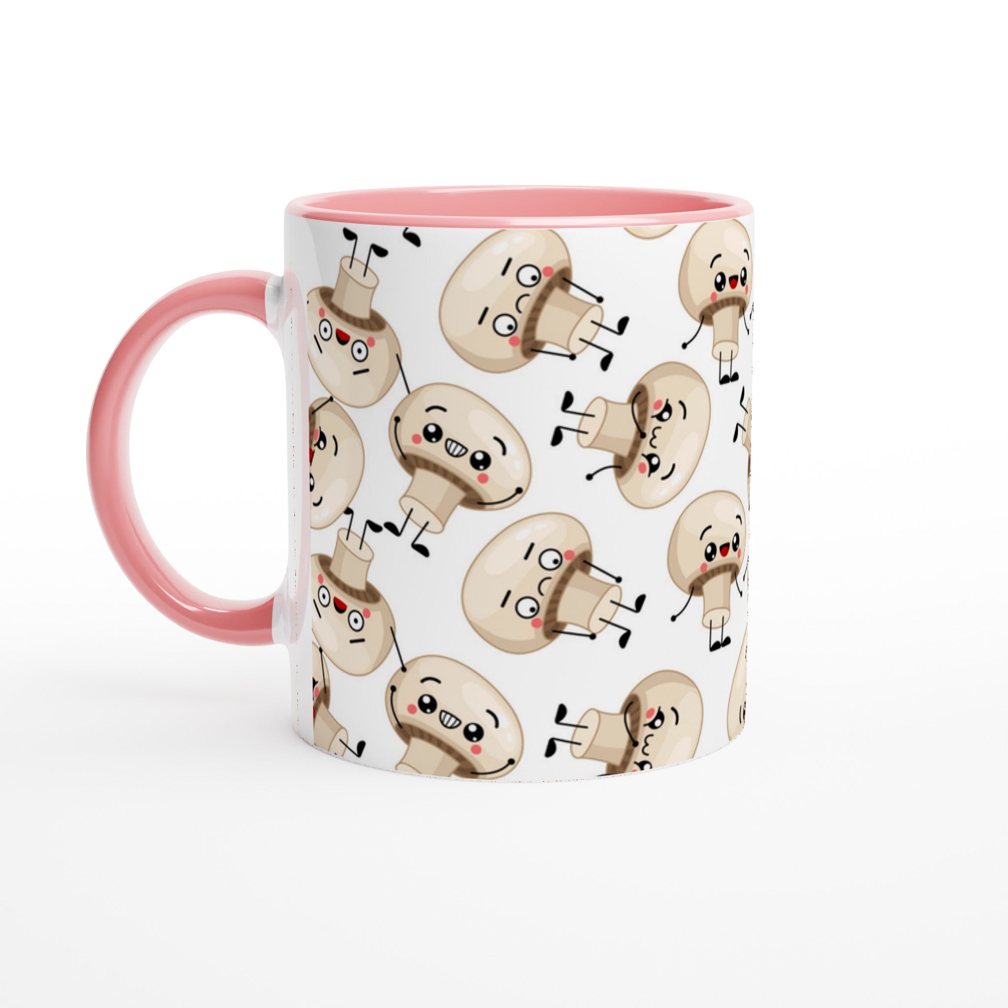 Cute Mushrooms - White 11oz Ceramic Mug with Colour Inside Ceramic Pink Colour 11oz Mug Globally Fulfilled
