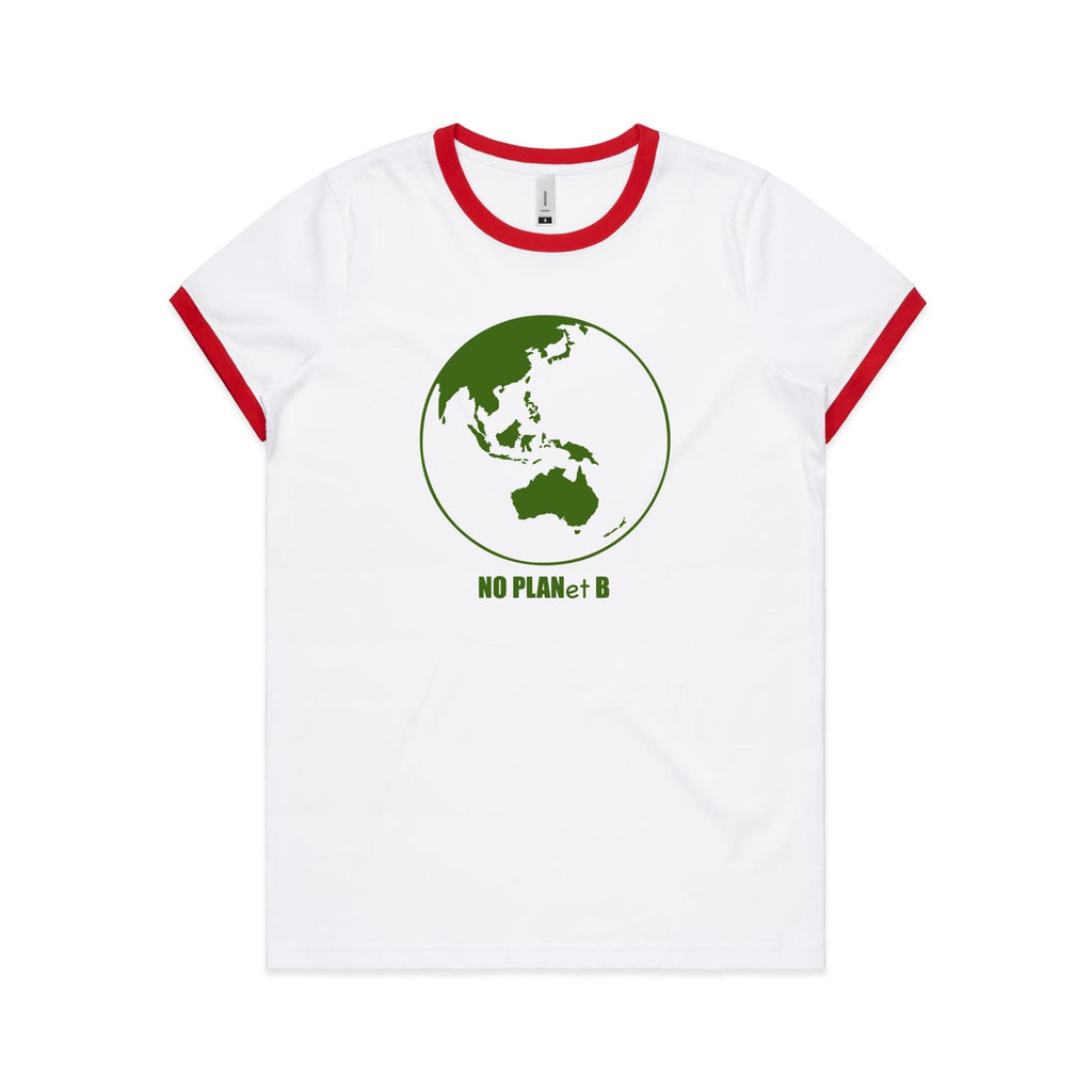 No Planet B, Earth - Women's Ringer Tee White Red Womens Ringer T-shirt Environment Printed In Australia