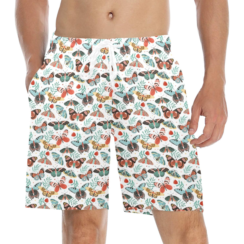 Pretty Moths And Butterflies Men's Mid-Length Beach Shorts 5XL Men's Mid-Length Beach Shorts animal Printed Offshore