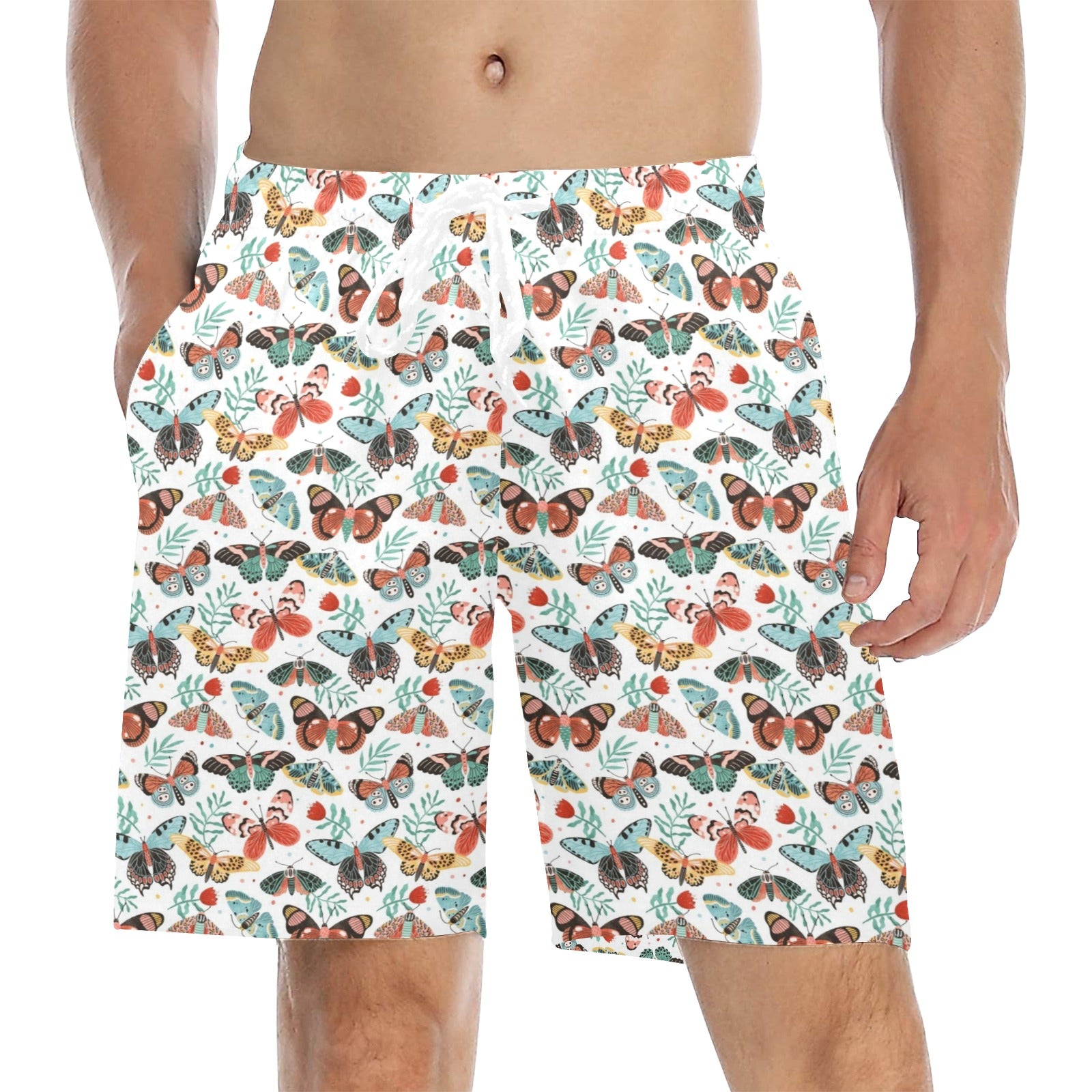 Pretty Moths And Butterflies Men's Mid-Length Beach Shorts 5XL Men's Mid-Length Beach Shorts animal Printed Offshore