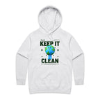 Earth, Just Keep It Clean - Womens Hoodie White Marle Womens Hoodie Environment Printed In Australia
