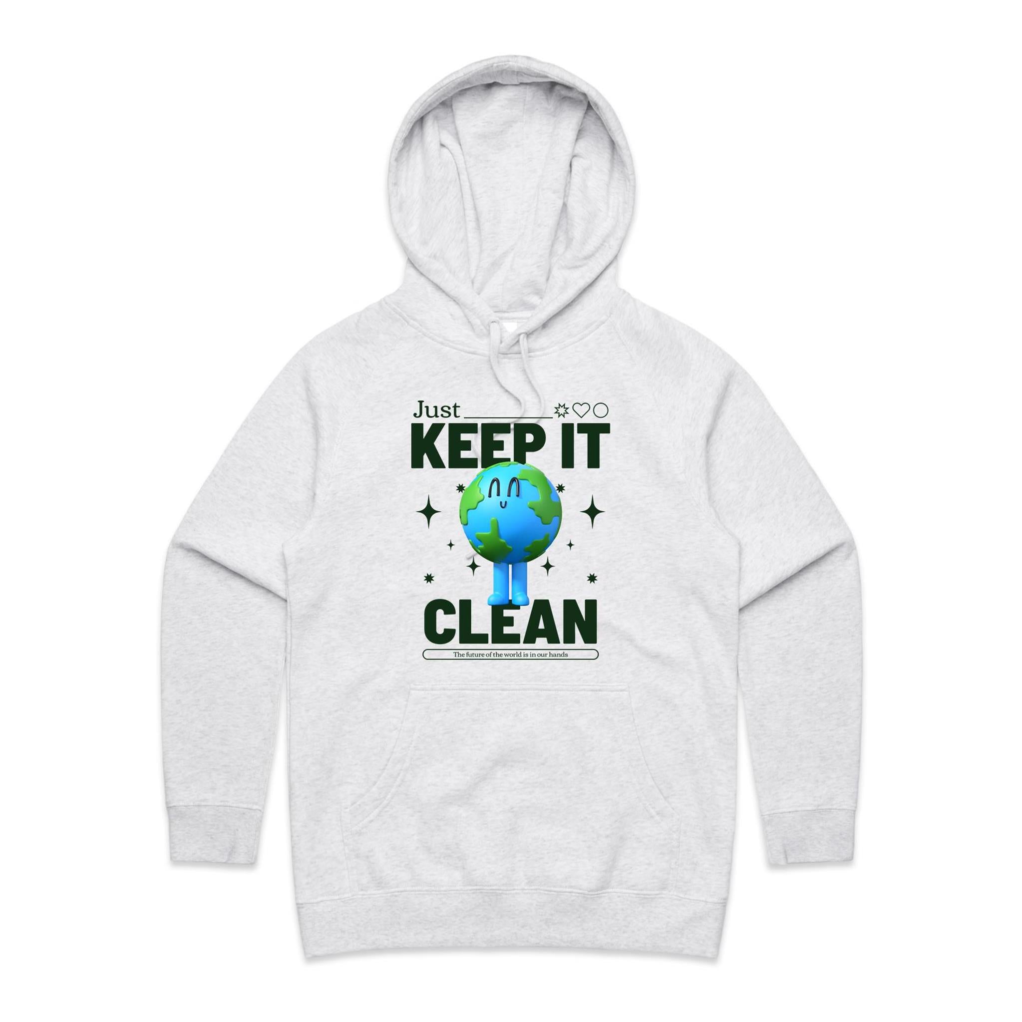 Earth, Just Keep It Clean - Womens Hoodie White Marle Womens Hoodie Environment Printed In Australia