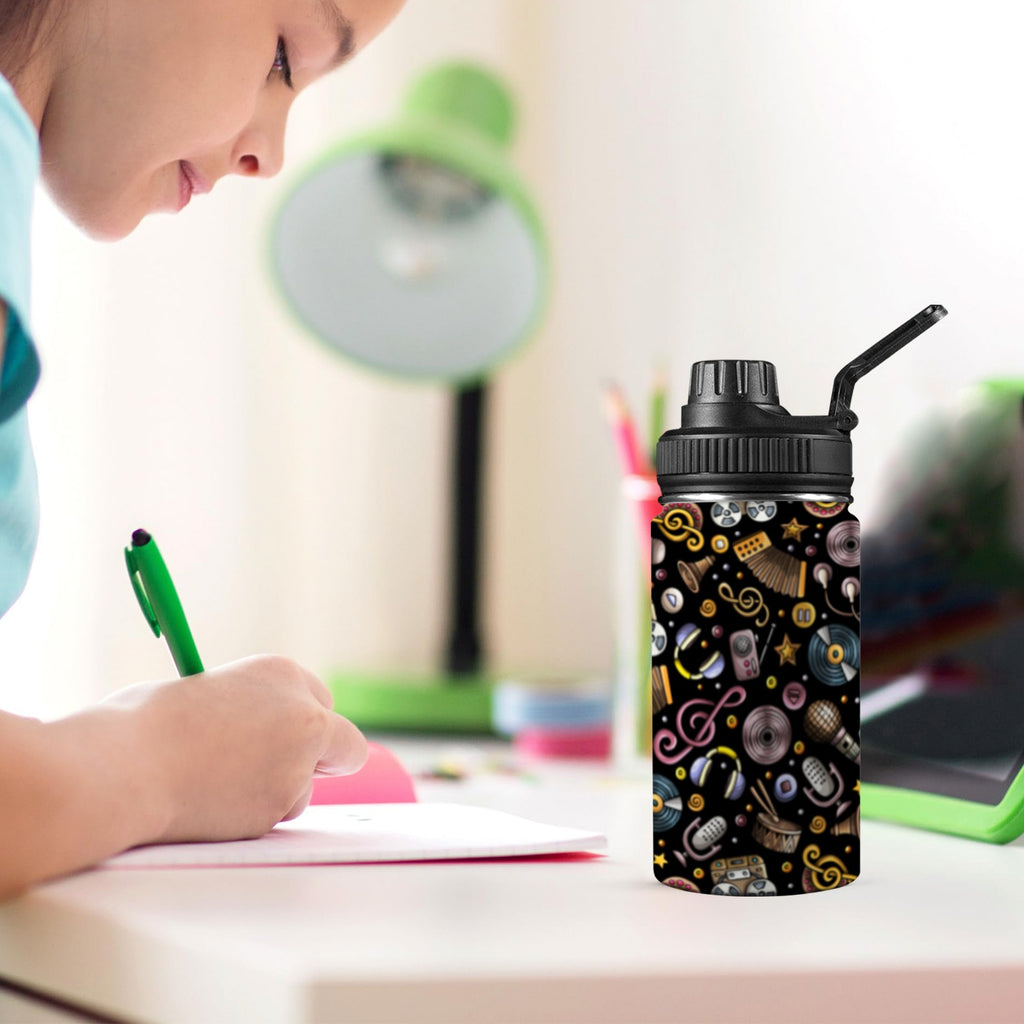 Retro Music Mix Kids Water Bottle with Chug Lid (12 oz) Kids Water Bottle with Chug Lid Music Printed Offshore