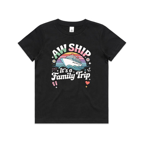 Aw Ship, It's A Family Trip Kids Cruise T-shirt Black Kids Cruise T-shirt Cruise Printed In Australia