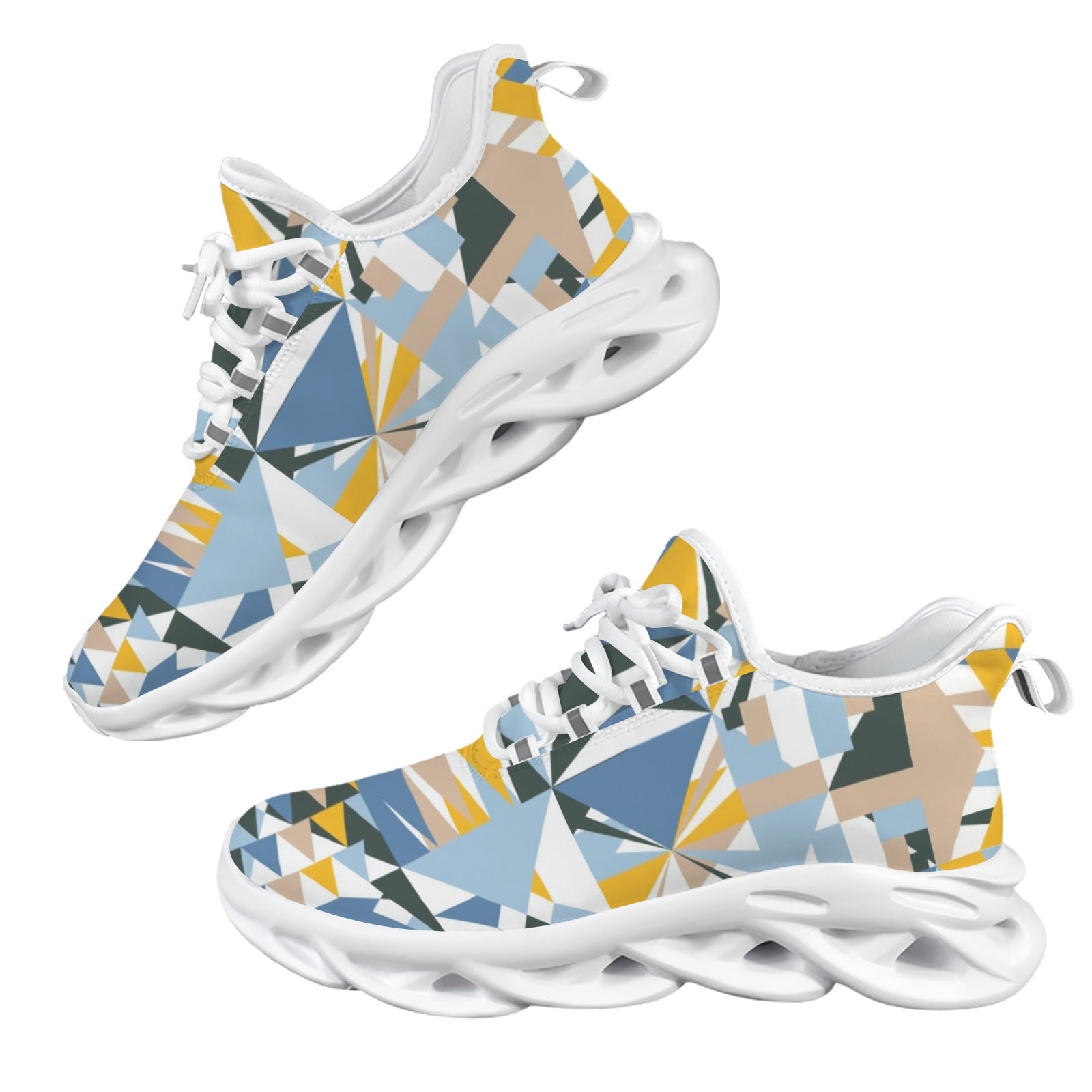 Abstract Shapes In Blue And Yellow Women's Twisted Sole Sneakers