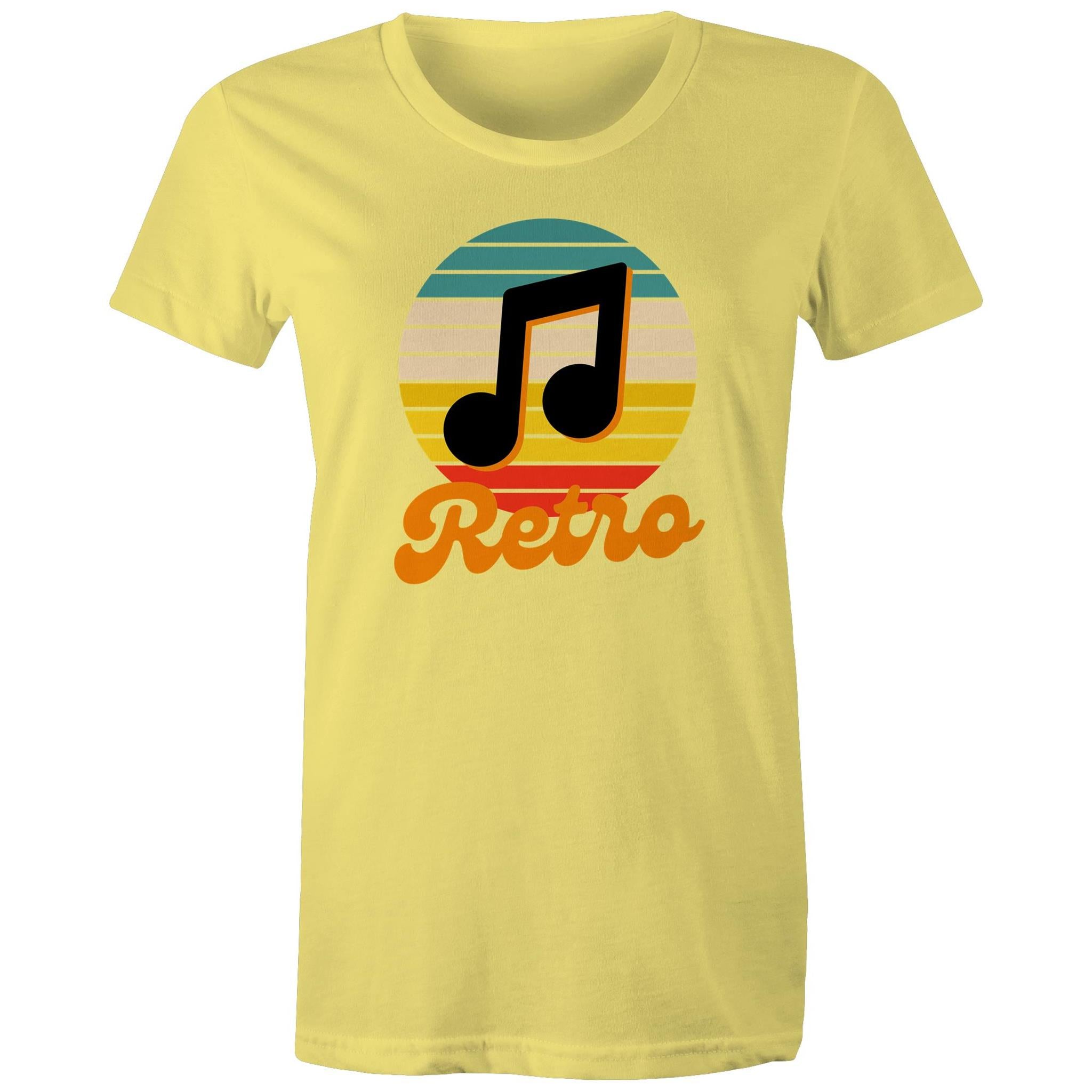Retro Music - Womens T-shirt Yellow Womens T-shirt Music Printed In Australia Retro