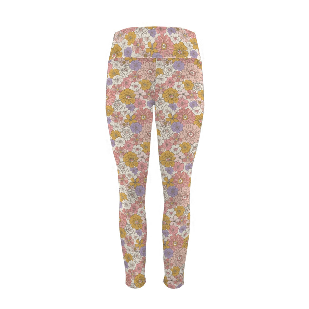 Faded Floral Women's High Waist Pockets Yoga Leggings