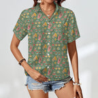 Groovy Retro Women's Short-Sleeve Button Up Shirt