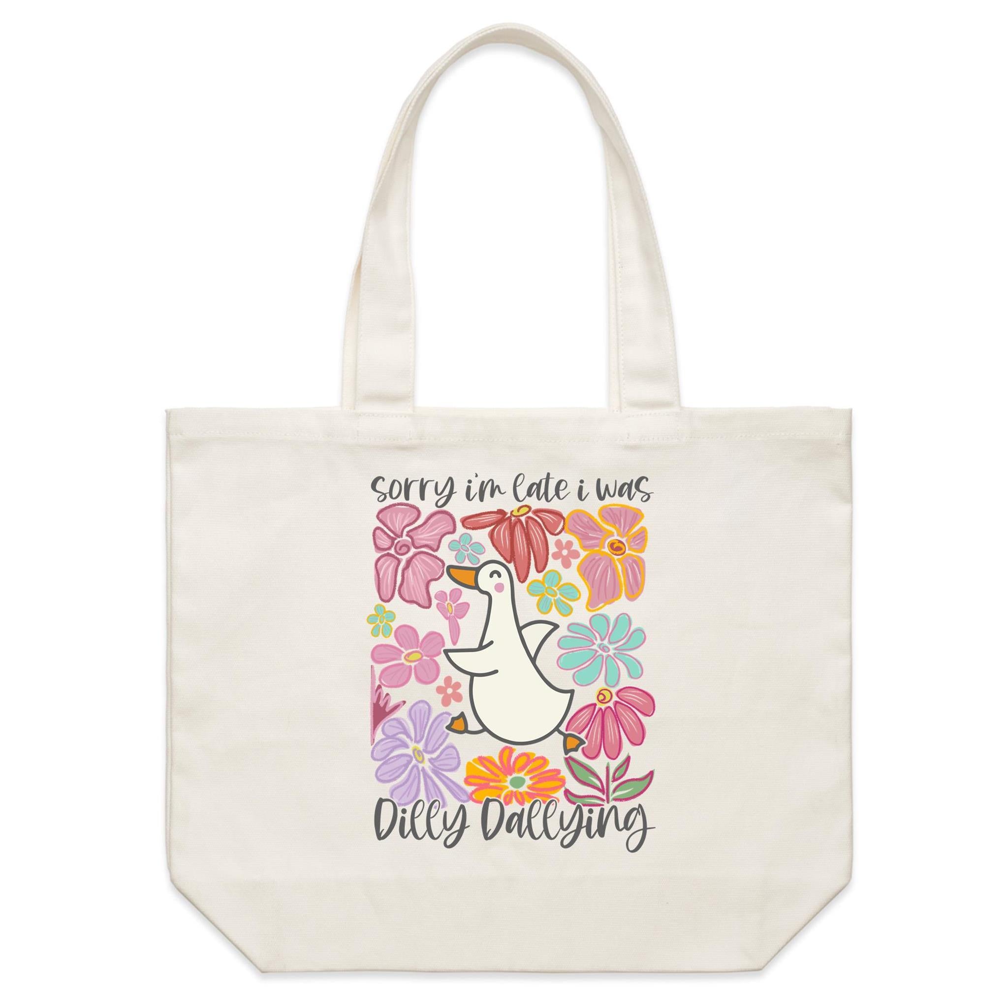 Sorry I'm Late, I Was Dilly Dallying, Goose - Shoulder Canvas Tote Bag Default Title Large Tote Bag animal Printed In Australia