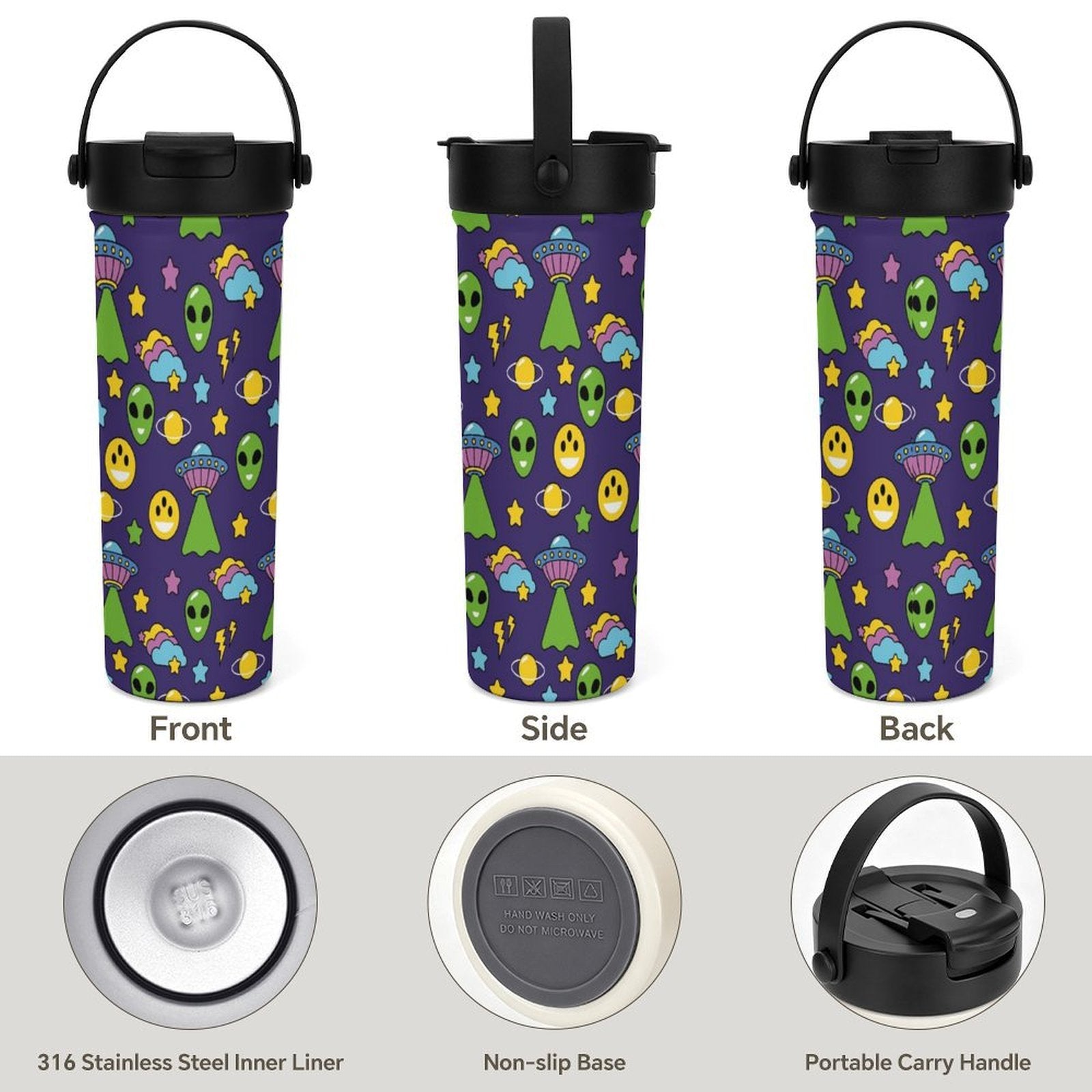 Groovy Aliens And UFO's 20oz Tea Tumbler with Carry Handle