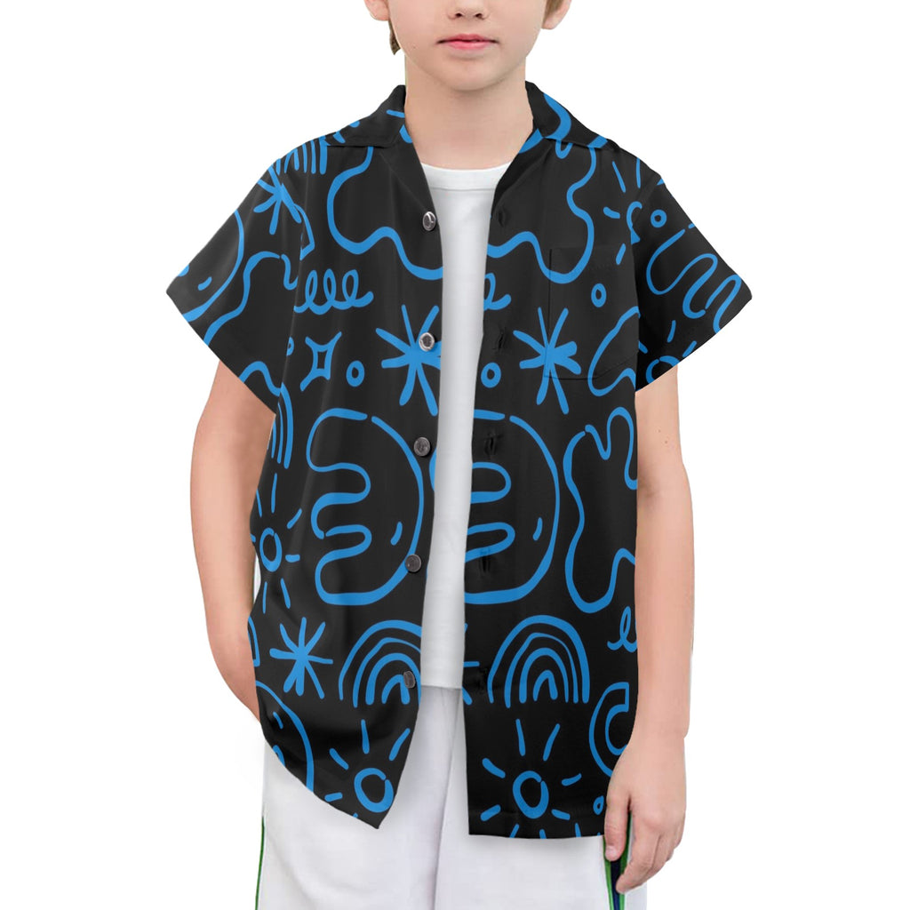 Blue Squiggle - Senior Kids Hawaiian Shirt