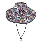 Graphic Flowers On Black Wide Brim Bucket Hat Wide Brim Bucket Hat Plants Printed Offshore