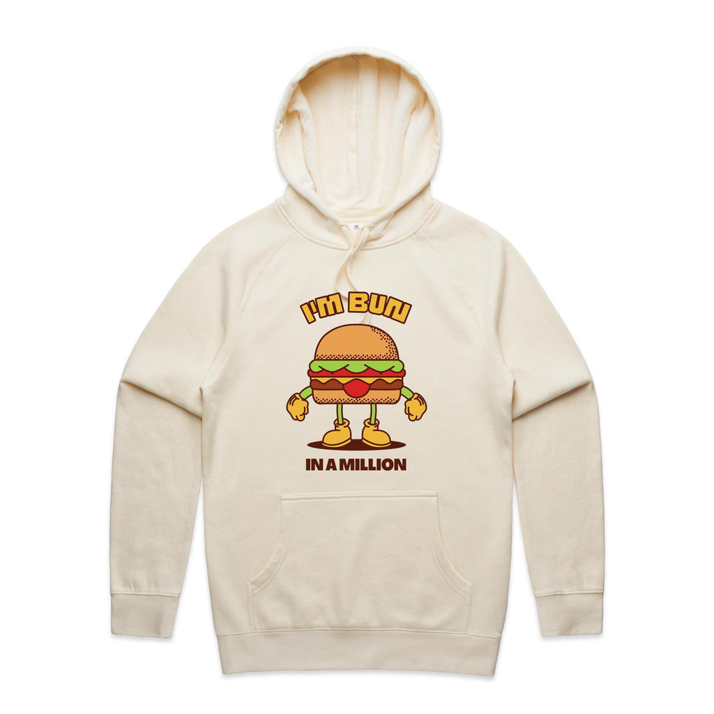 I'm Bun In A Million, Hamburger - Mens Hoodie Ecru Mens Hoodie Food Printed In Australia