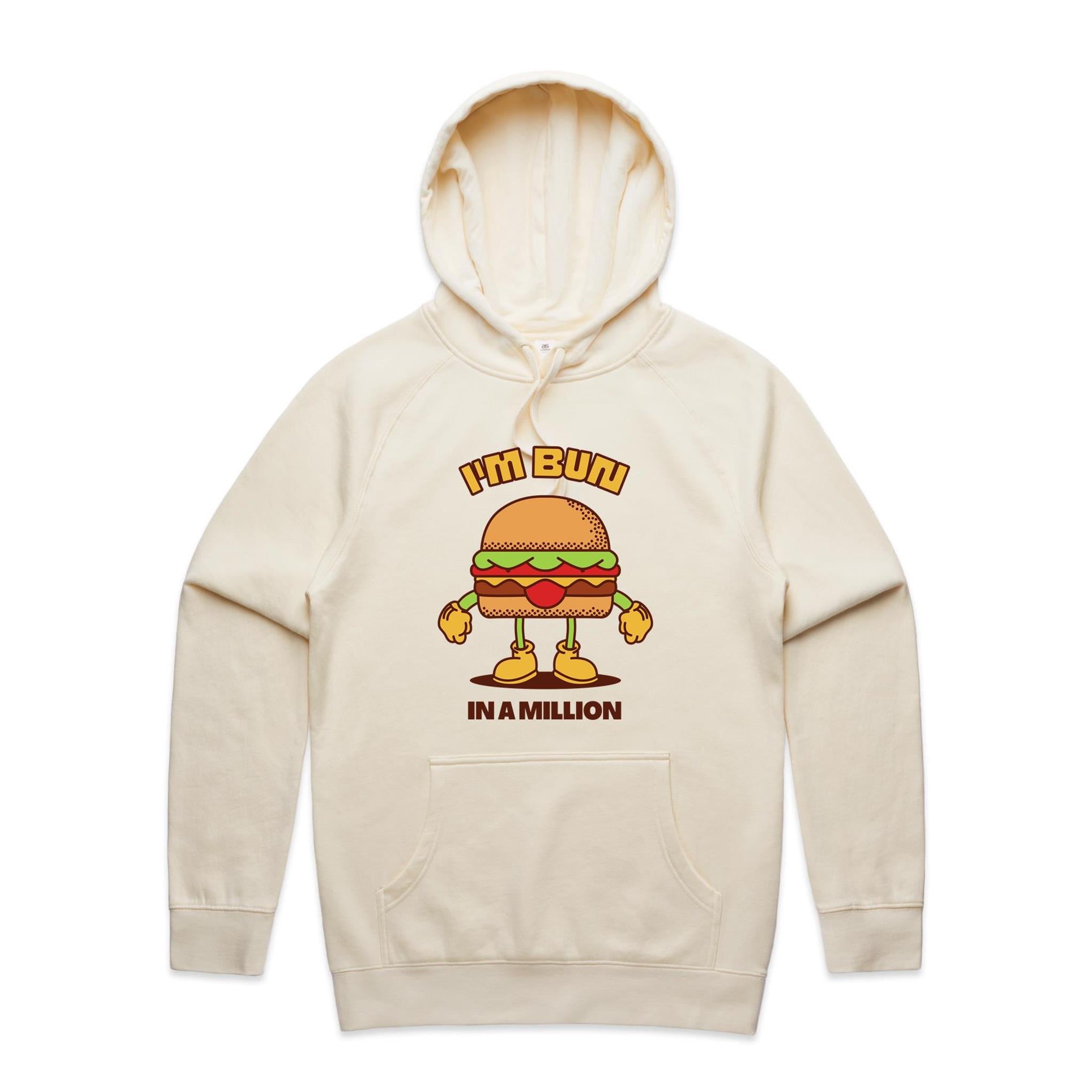 I'm Bun In A Million, Hamburger - Mens Hoodie Ecru Mens Hoodie Food Printed In Australia