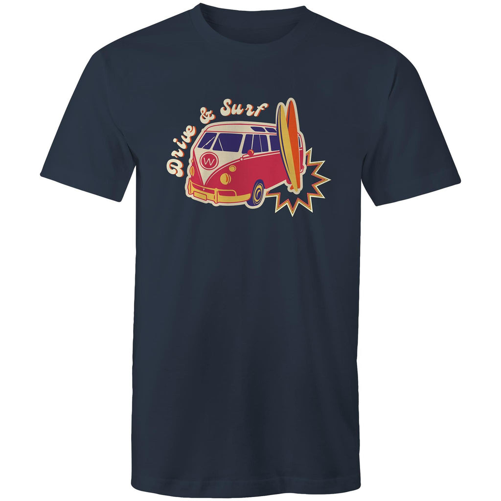 Drive And Surf - Mens T-Shirt Navy Mens T-shirt Printed In Australia Summer Surf