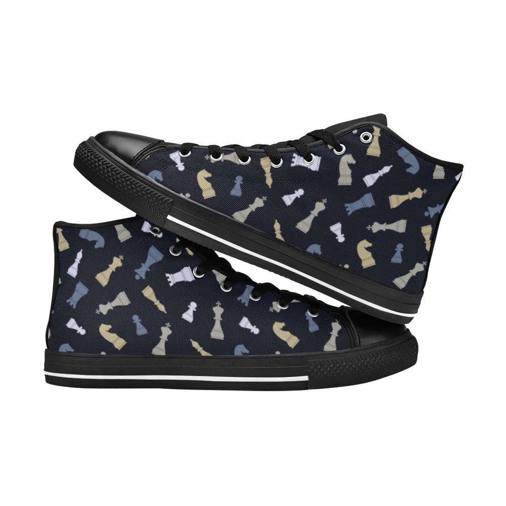 Chess Pattern - Kids High Top Canvas Shoes
