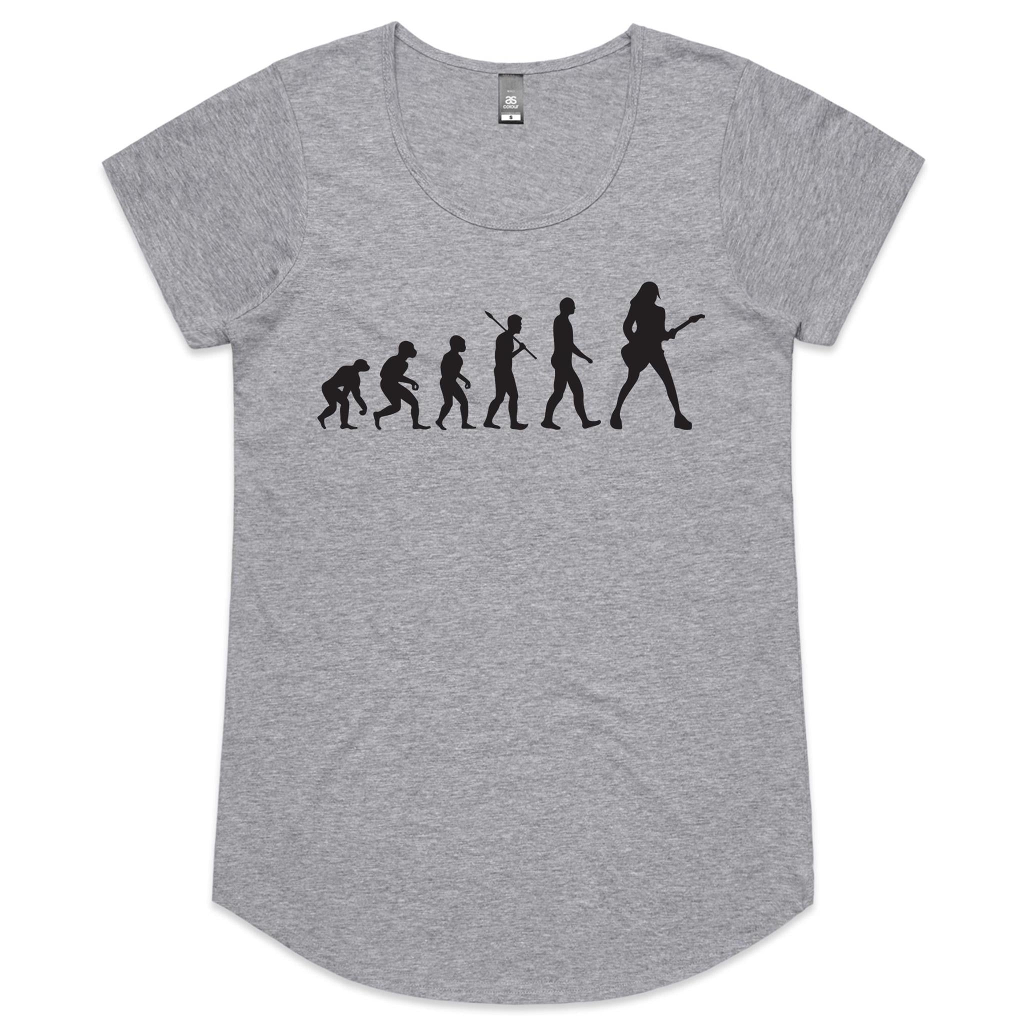 Evolution Of A Guitar Player - Womens Scoop Neck T-Shirt Grey Marle Womens Scoop Neck T-shirt Music Printed In Australia