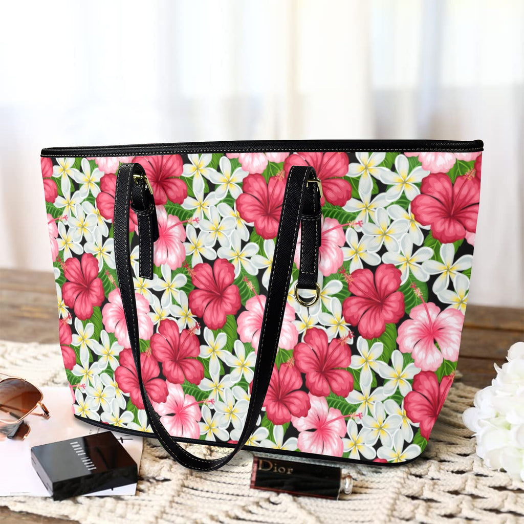 Hibiscus - Leather Tote Bag-Large
