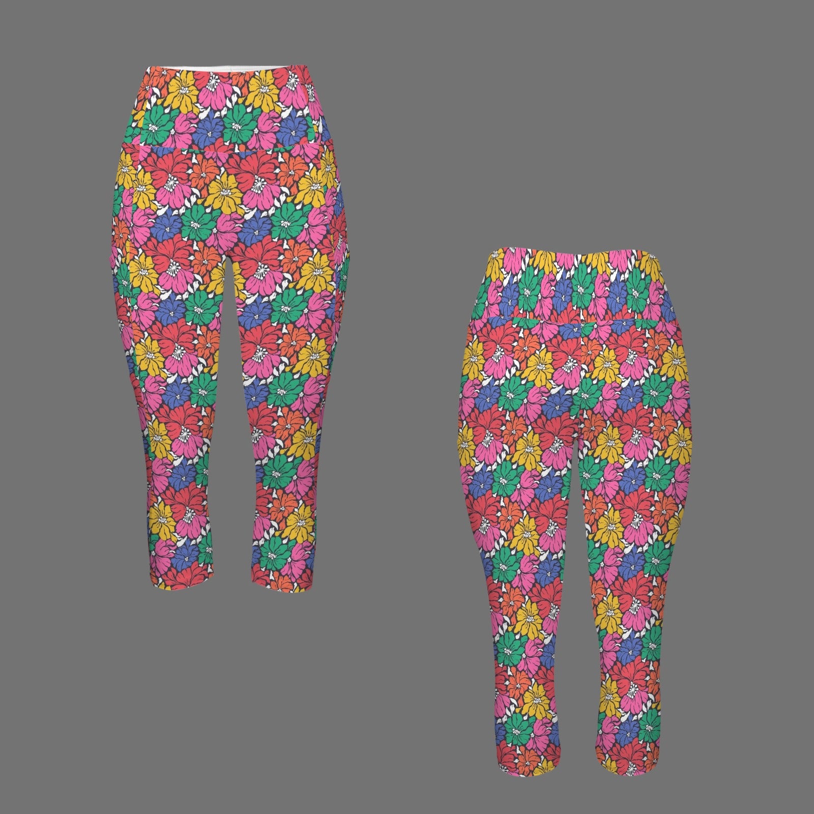 Bright And Bold Flowers Women's High Waist Pocket Capri Yoga Leggings Women's High Waist Capri Yoga Leggings Plants Printed Offshore