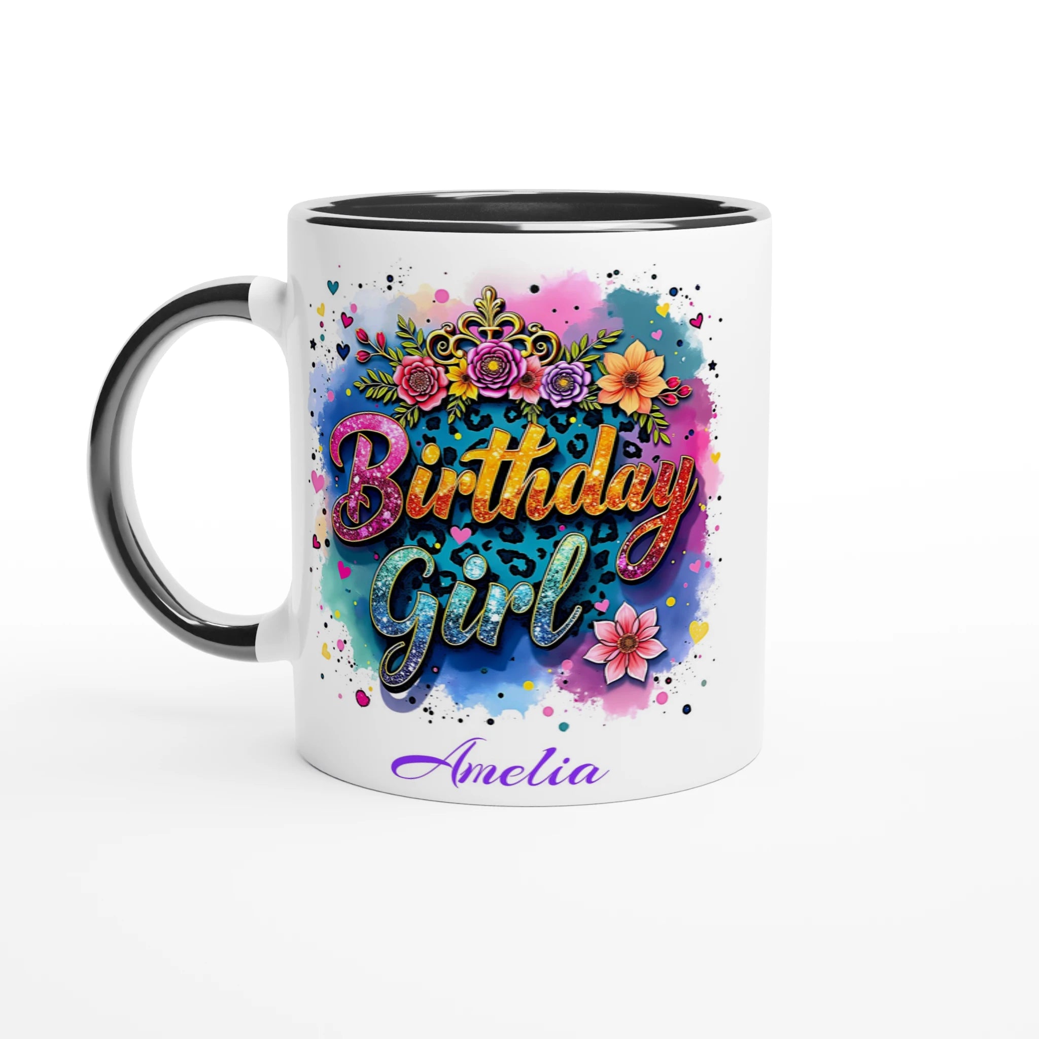 Personalise - Birthday Girl - 11oz Ceramic Mug Ceramic Black Personalised 11oz Mug Birthday customise Globally Fulfilled Name personalise