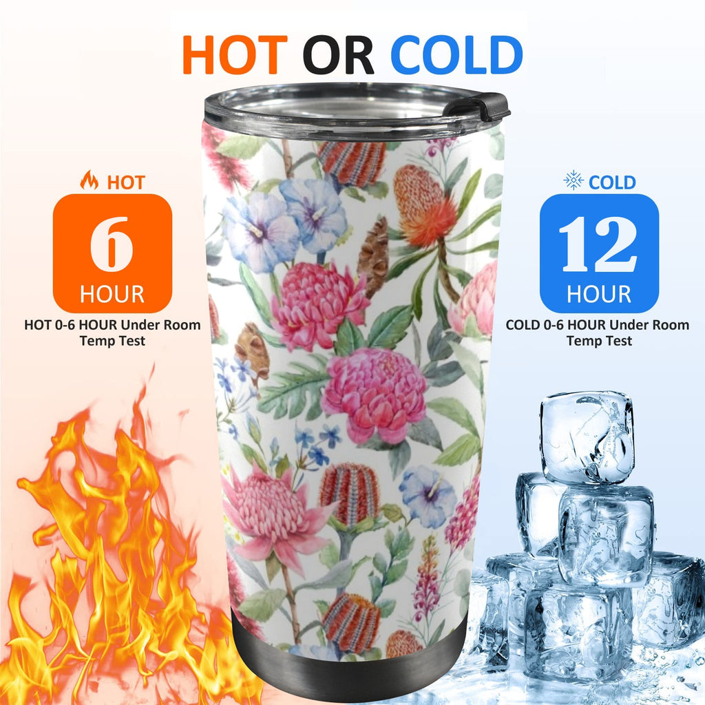 Australian Flowers - 20oz Mobile Tumbler with Lid (Black Lock) 20oz Travel Mug Plants Printed Offshore