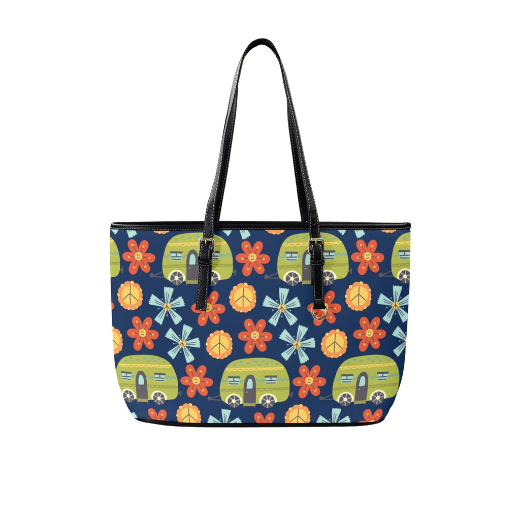 Hippie Caravan - Leather Tote Bag-Large