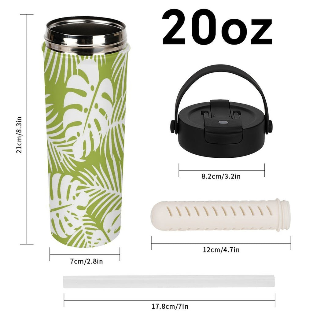 Green Tropical Leaves 20oz Tea Tumbler with Carry Handle