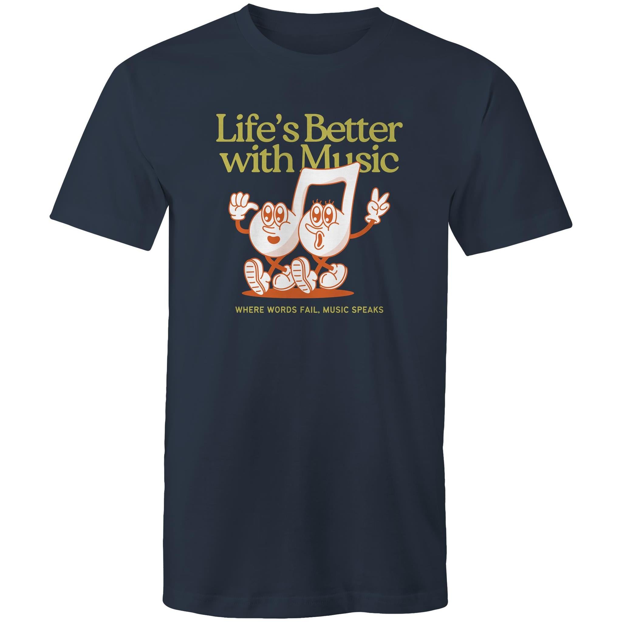 Life's Better With Music - Mens T-Shirt Navy Mens T-shirt Music Printed In Australia