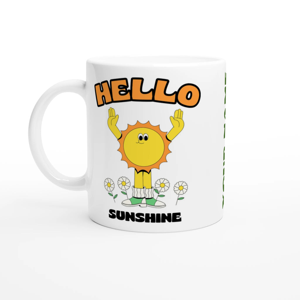Personalised - Hello Sunshine - White 11oz Ceramic Mug with Colour Inside Ceramic White Personalised 11oz Mug customise Globally Fulfilled personalise Retro Summer