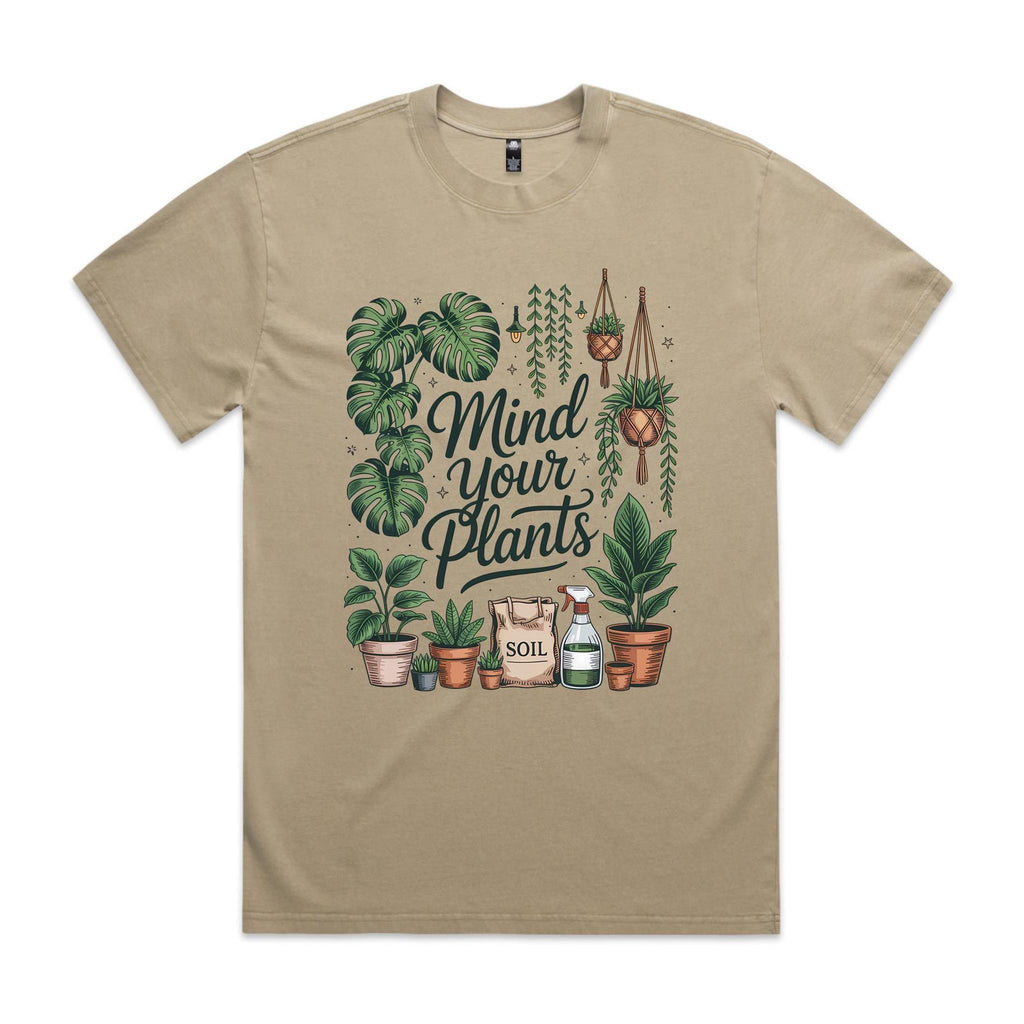 Mind Your Plants AS Colour Heavy Faded Tee Unisex Faded khaki Heavy Faded T-shirt Plants Printed In Australia