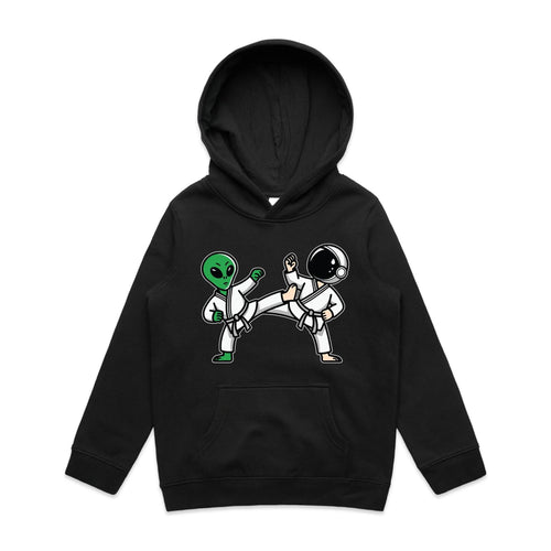 Alien And Astronaut Karate - Kids Hoodie Black Kids Hoodie Printed In Australia