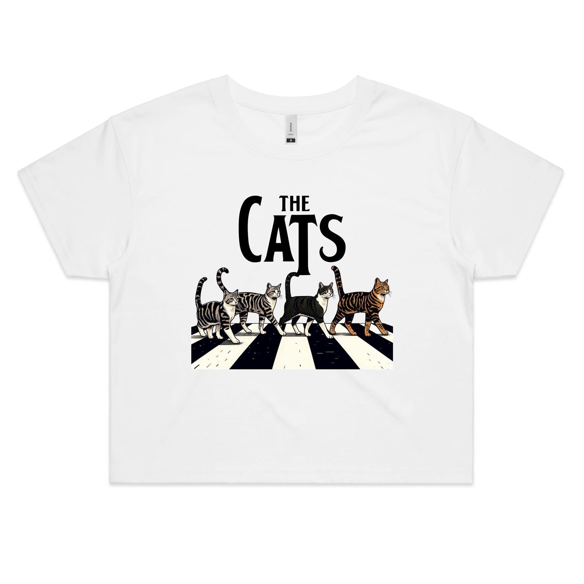 The Cats Zebra Crossing Women's AS Colour Crop Tee White animal Printed In Australia