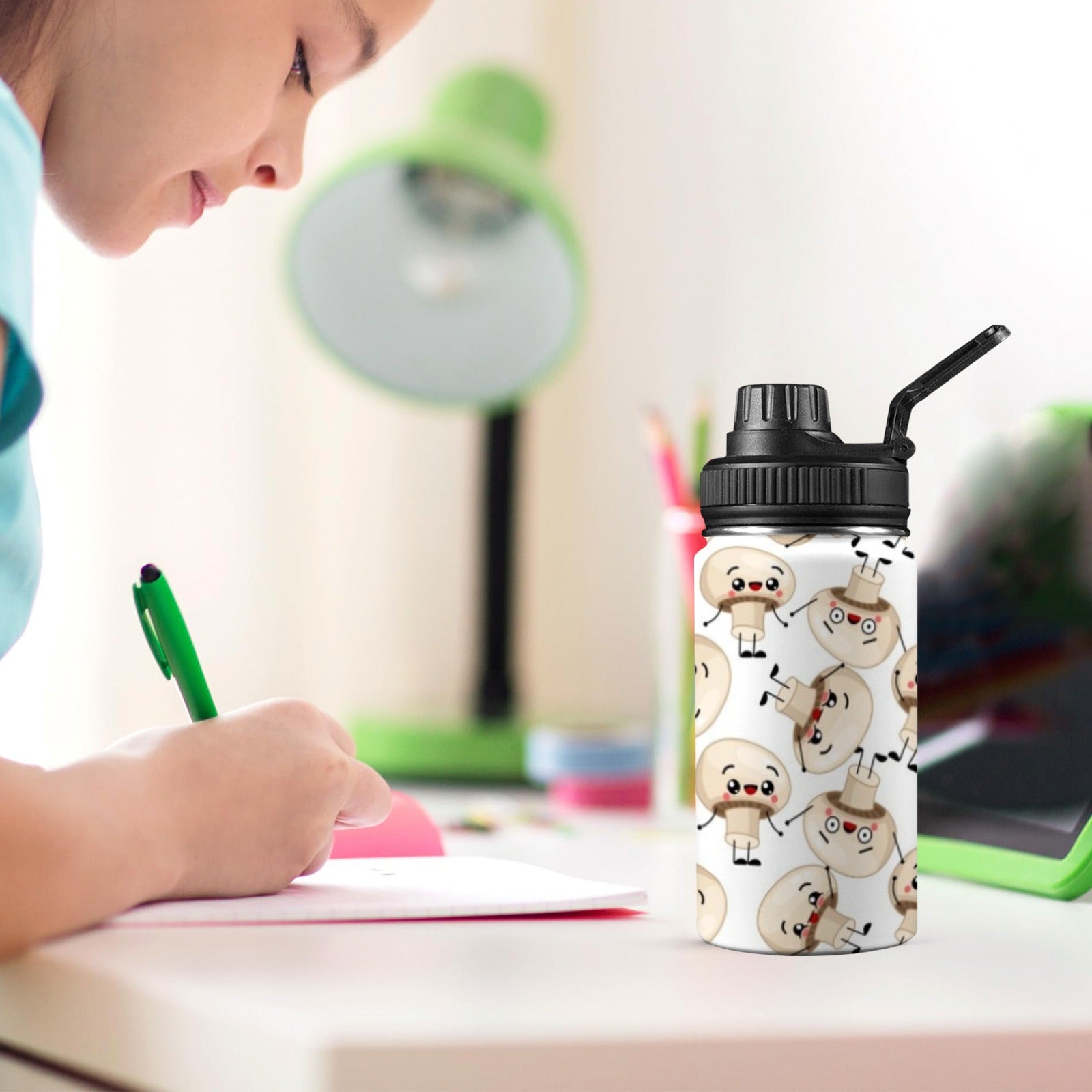 Cute Mushrooms Kids Water Bottle with Chug Lid (12 oz) Kids Water Bottle with Chug Lid Food Printed Offshore