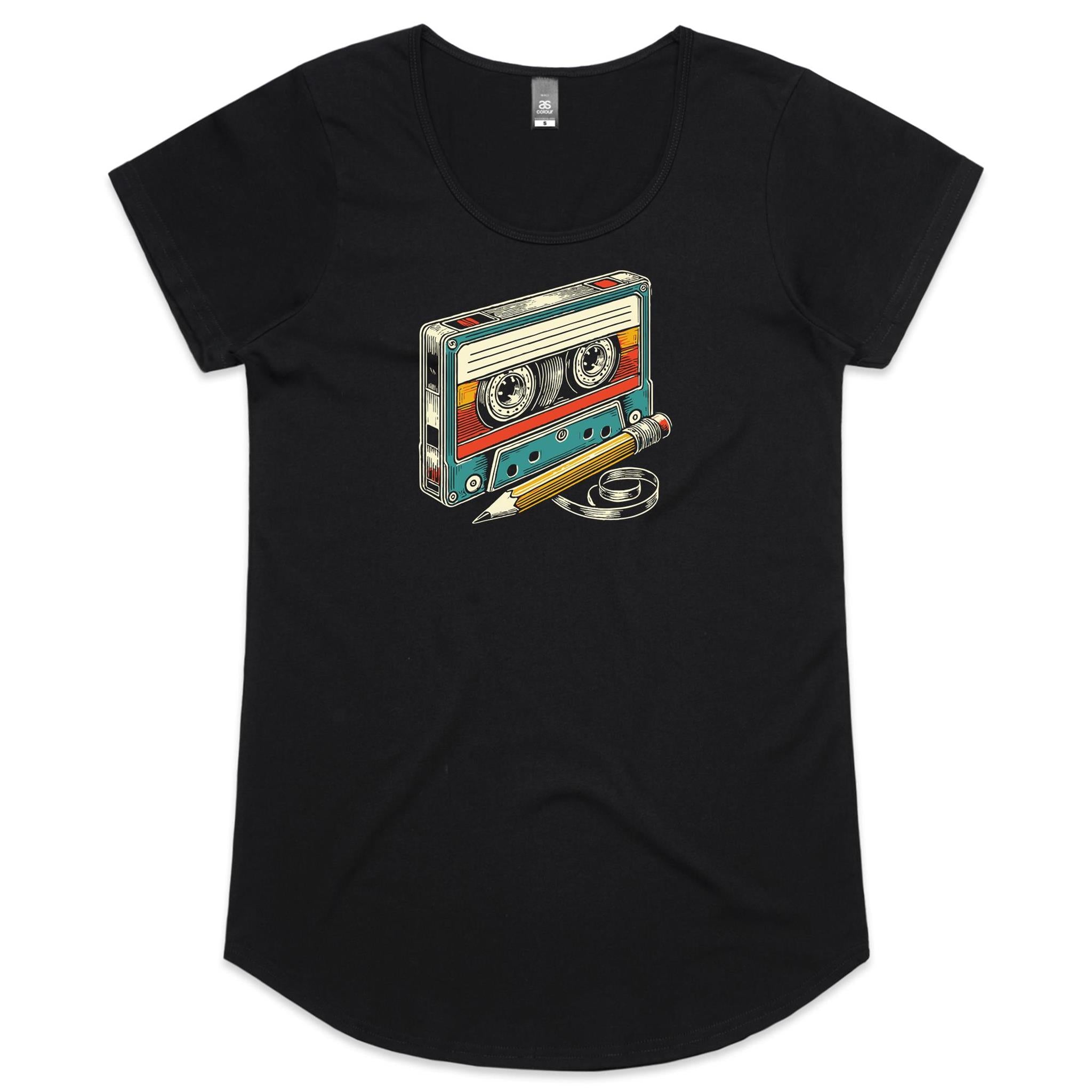 Cassette Tape And Pencil - Womens Scoop Neck T-Shirt
