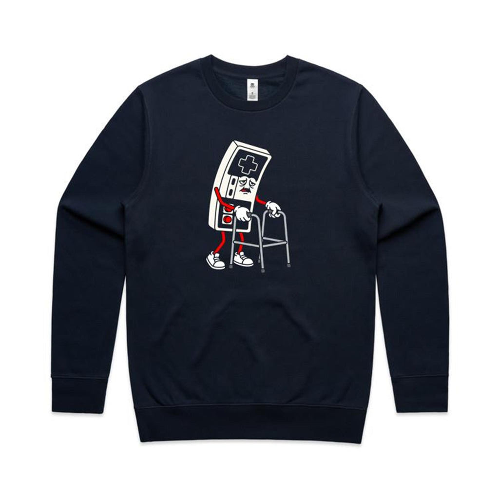 Retro Gamer AS Colour Stencil Crew Sweatshirt Unisex Navy Sweatshirt Games Printed In Australia