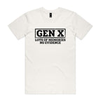 Gen X, Lots Of Memories, No Evidence Men's AS Colour T-shirt Natural Mens T-shirt Printed In Australia