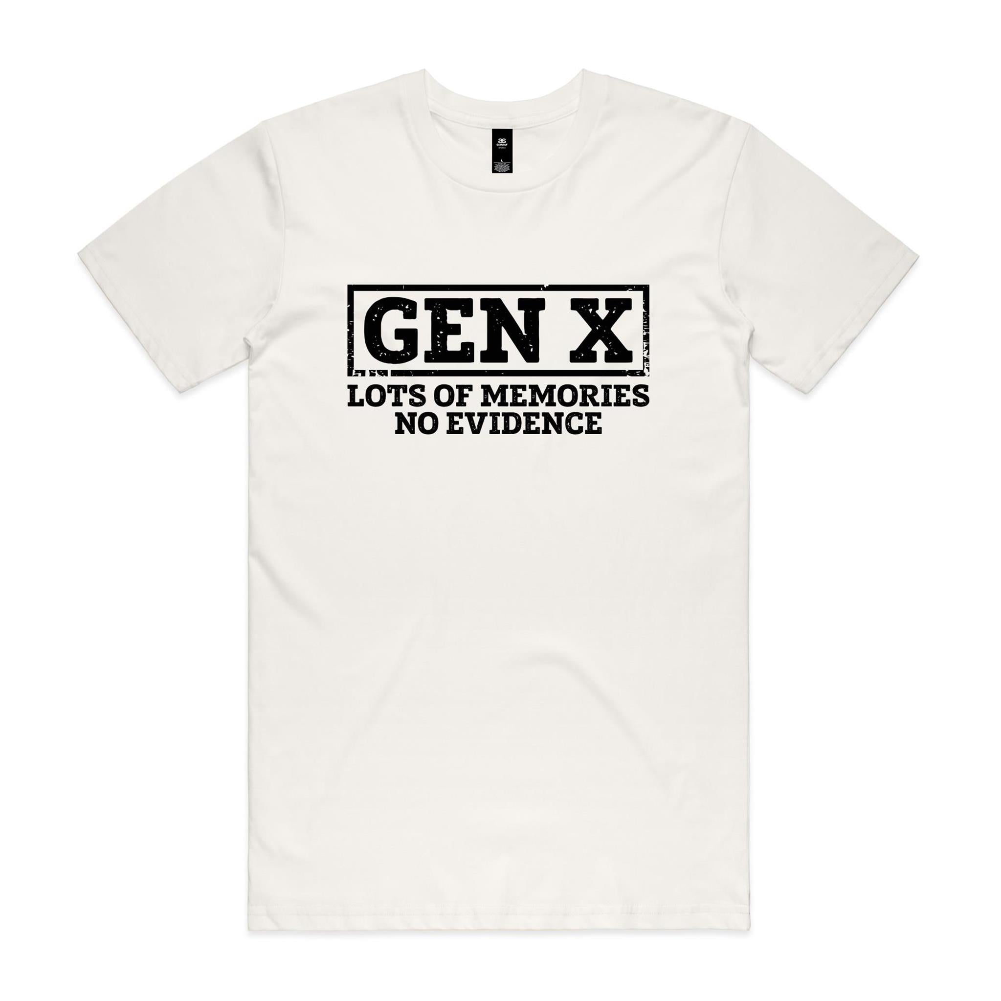 Gen X, Lots Of Memories, No Evidence - Men's AS Colour T-shirt Natural Mens T-shirt Printed In Australia