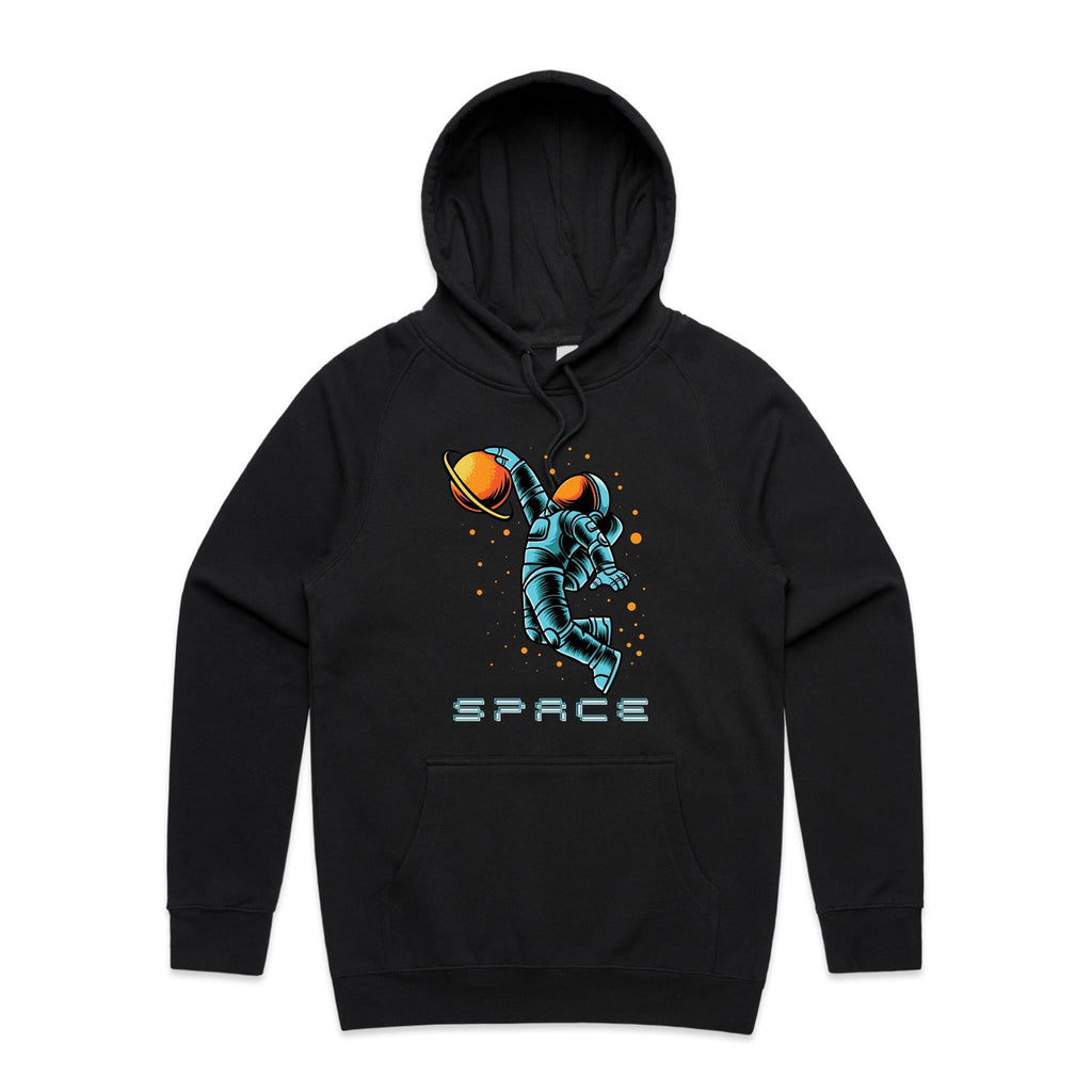 Astronaut Basketball - Mens Hoodie Black Mens Hoodie Printed In Australia Space