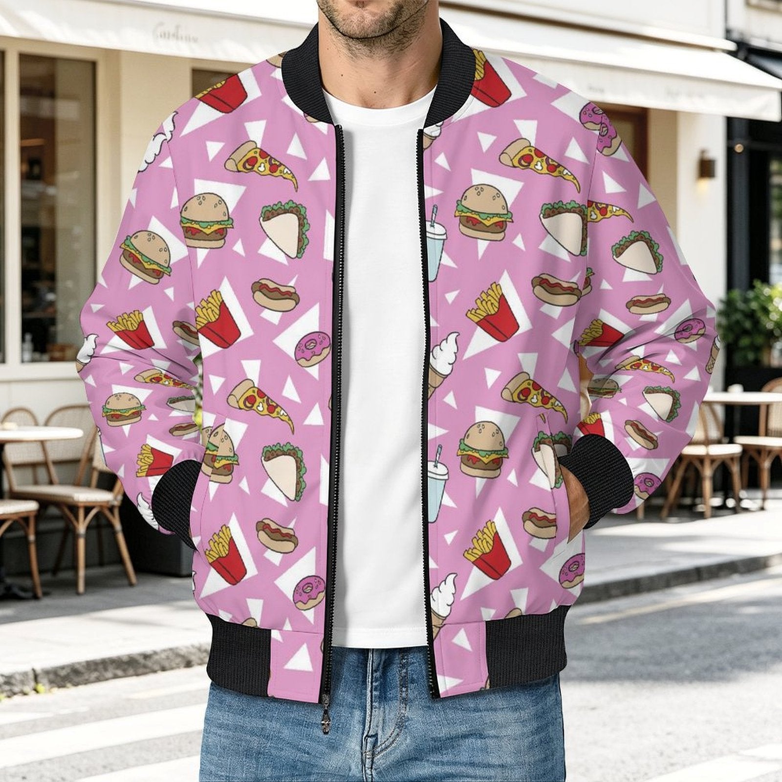 Fast Food Men's Casual Zip‑Up Bomber Jacket
