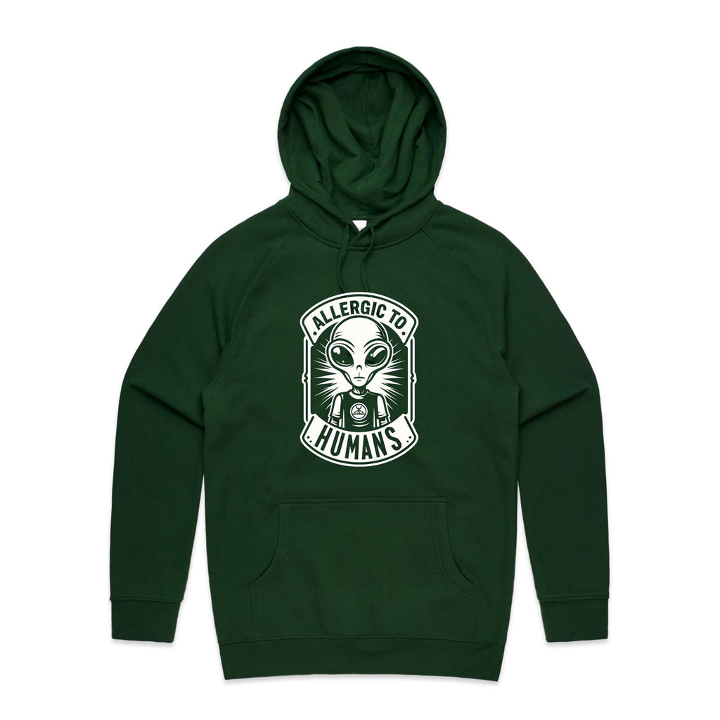 Alien, Allergic To Humans - Mens Hoodie Forest Green Mens Hoodie Printed In Australia Sci Fi