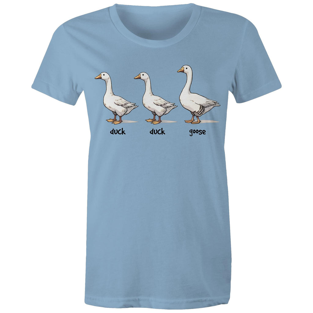 Duck Duck Goose - Womens T-shirt Carolina Blue Womens T-shirt animal Games Printed In Australia