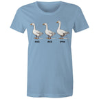 Duck Duck Goose - Womens T-shirt Carolina Blue Womens T-shirt animal Games Printed In Australia