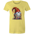 Christmas Gnome Wrapped In Lights - Womens T-shirt Yellow Womens Christmas T-shirt Christmas Printed In Australia