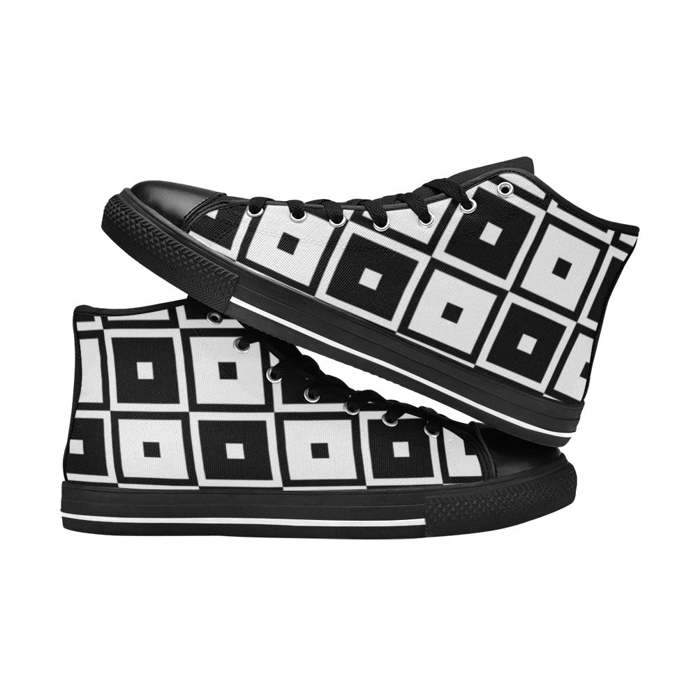 Black And White Squares - Men's High Top Canvas Shoes