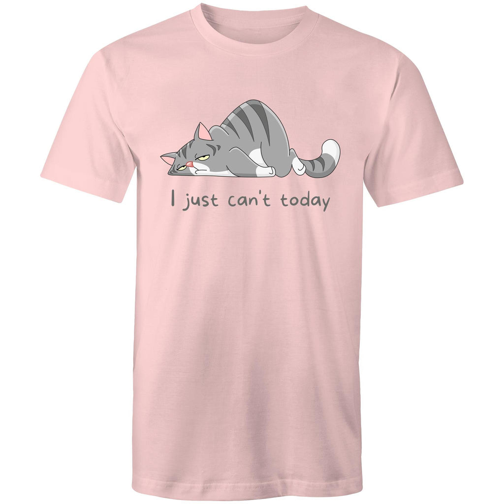 Cat, I Just Can't Today - Mens T-Shirt Pink Mens T-shirt animal Printed In Australia