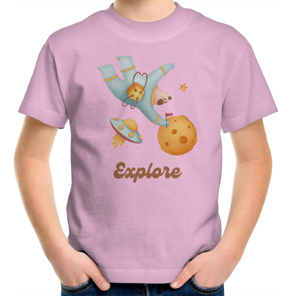 Explore Space - Kids Youth T-Shirt Pink Kids Youth T-shirt Printed In Australia Space