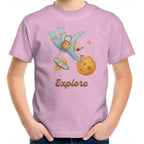 Explore Space - Kids Youth T-Shirt Pink Kids Youth T-shirt Printed In Australia Space