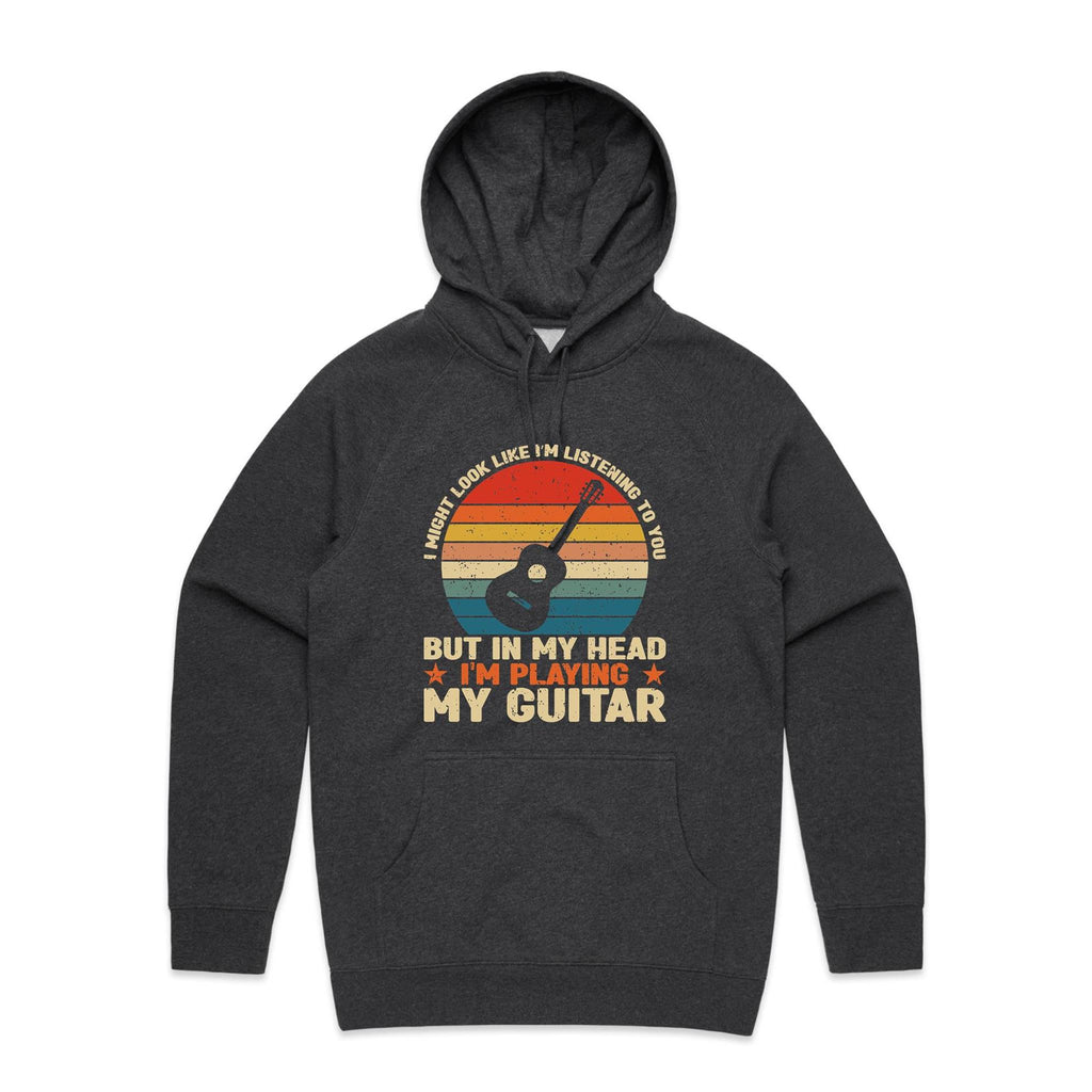 In My Head I'm Playing My Guitar - Mens Hoodie Asphalt Marle Mens Hoodie Music Printed In Australia